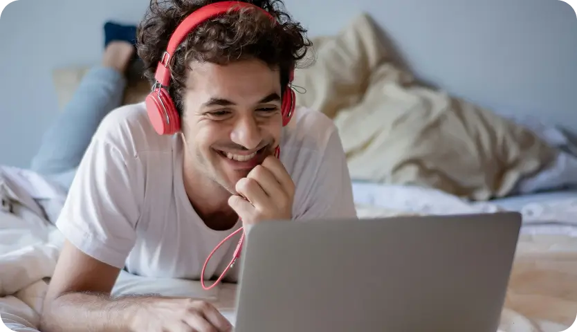 Man engaged in remote counseling at virtual rehab in Madison, WI.