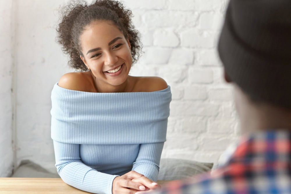 Beautiful woman at a cafe with boyfriend