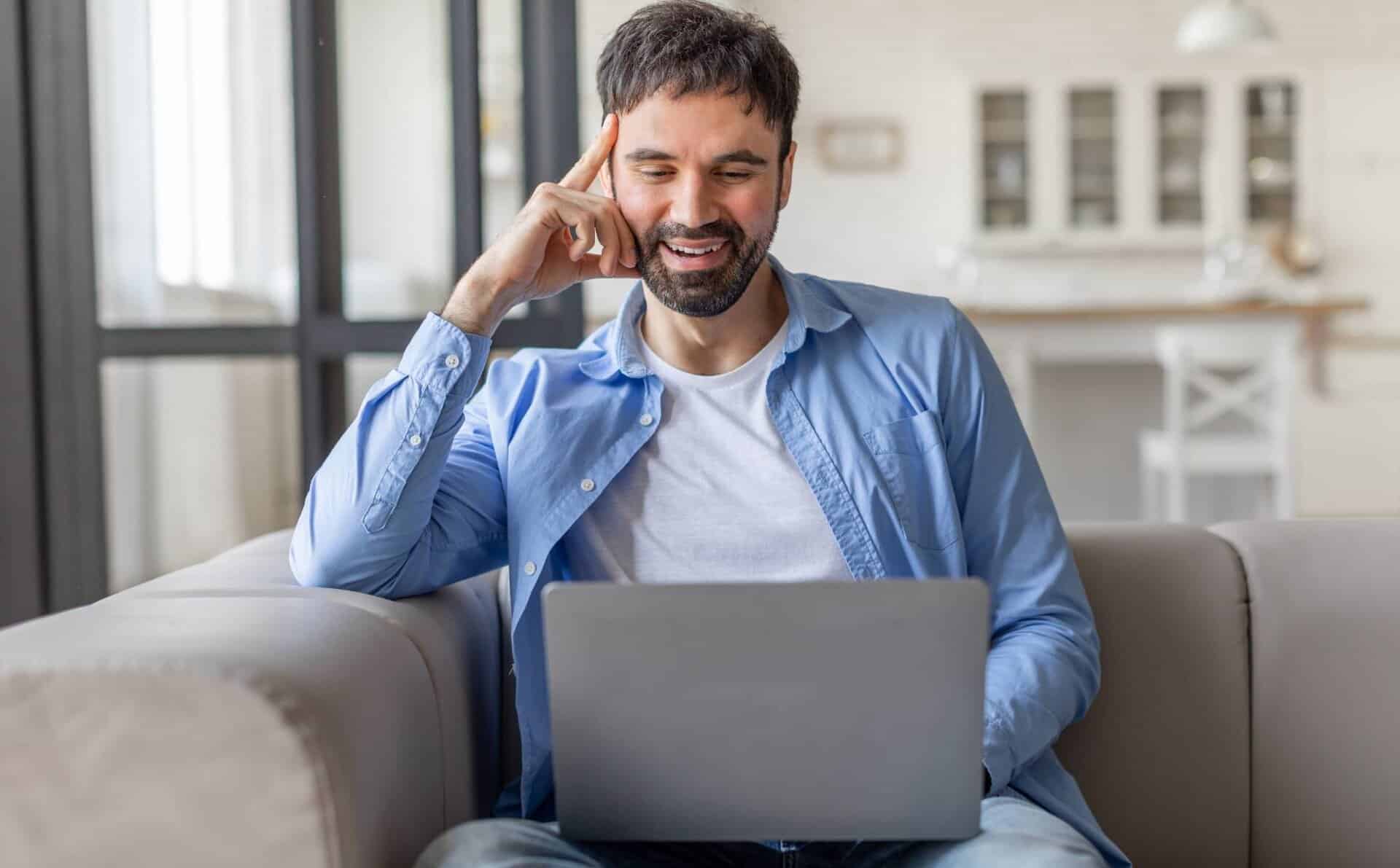 Man participating in therapy during a program for virtual mental health in Madison, WI.