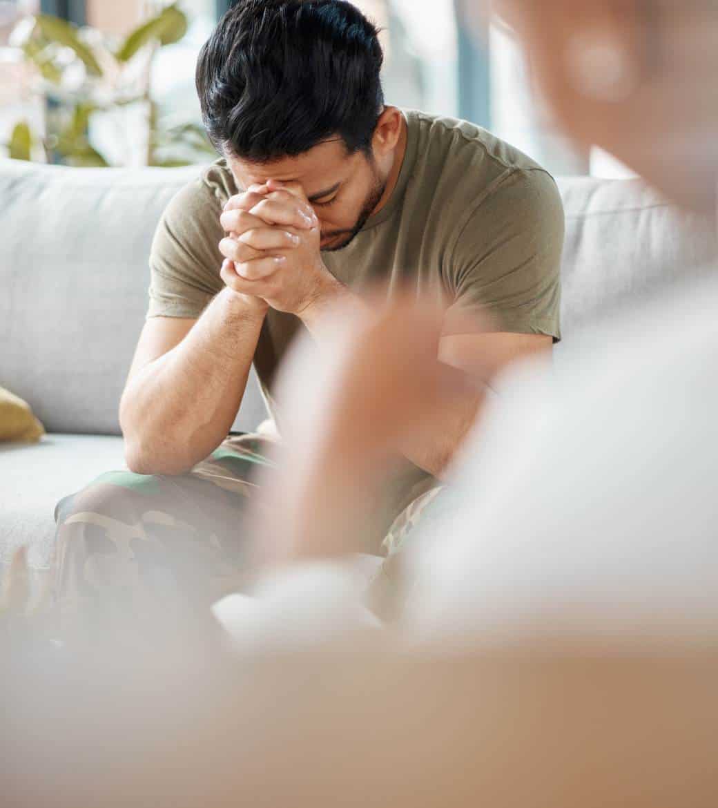 Man receiving one-on-one counseling during rehab for first responders in Madison, WI.