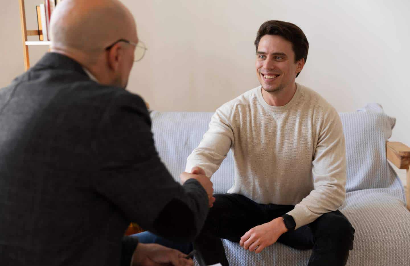 Man meeting with a therapist during rehab for first responders in Madison, WI.