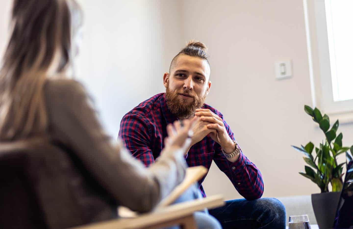 Man receiving individual counseling during rehab for men in Madison, WI.