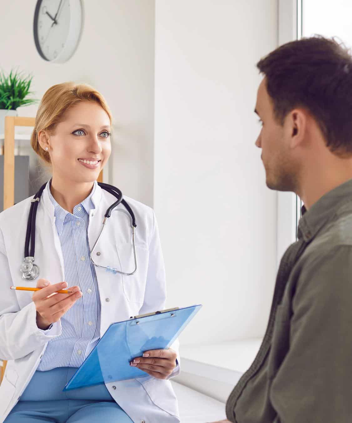 Doctor speaking with a client during marijuana addiction treatment in Madison, WI.