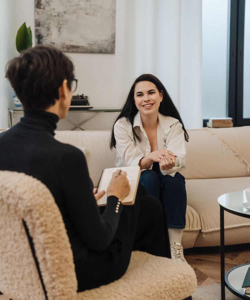 Woman meeting with a professional for medication management in Madison, WI.