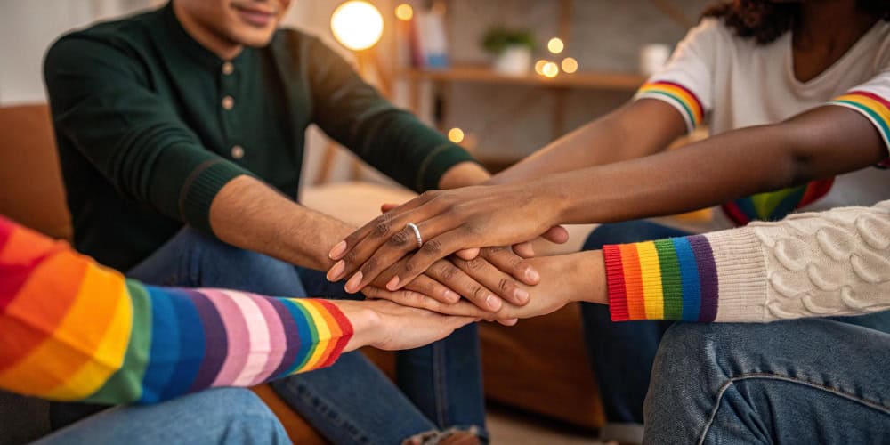 Hands representing love, diversity, and respect in LGBTQ+ behavioral health treatment in Madison, WI.